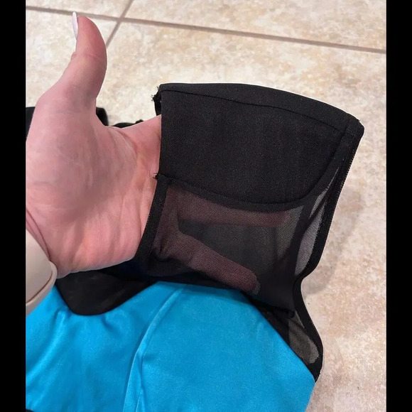 Bebe Melany Mesh Top Satin Stretch Turquoise Black Bodycon Pencil Dress XS NWT - Picture 8 of 15